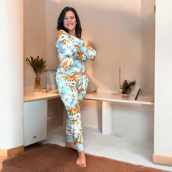 Shirley & Stone Blue Boho Floral‎ Blue Lounge Pajama Set for Women comfortable - Picture 12 of 12